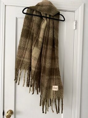Steve Madden Oversized Blanket Scarf- Olive Plaid Fringe